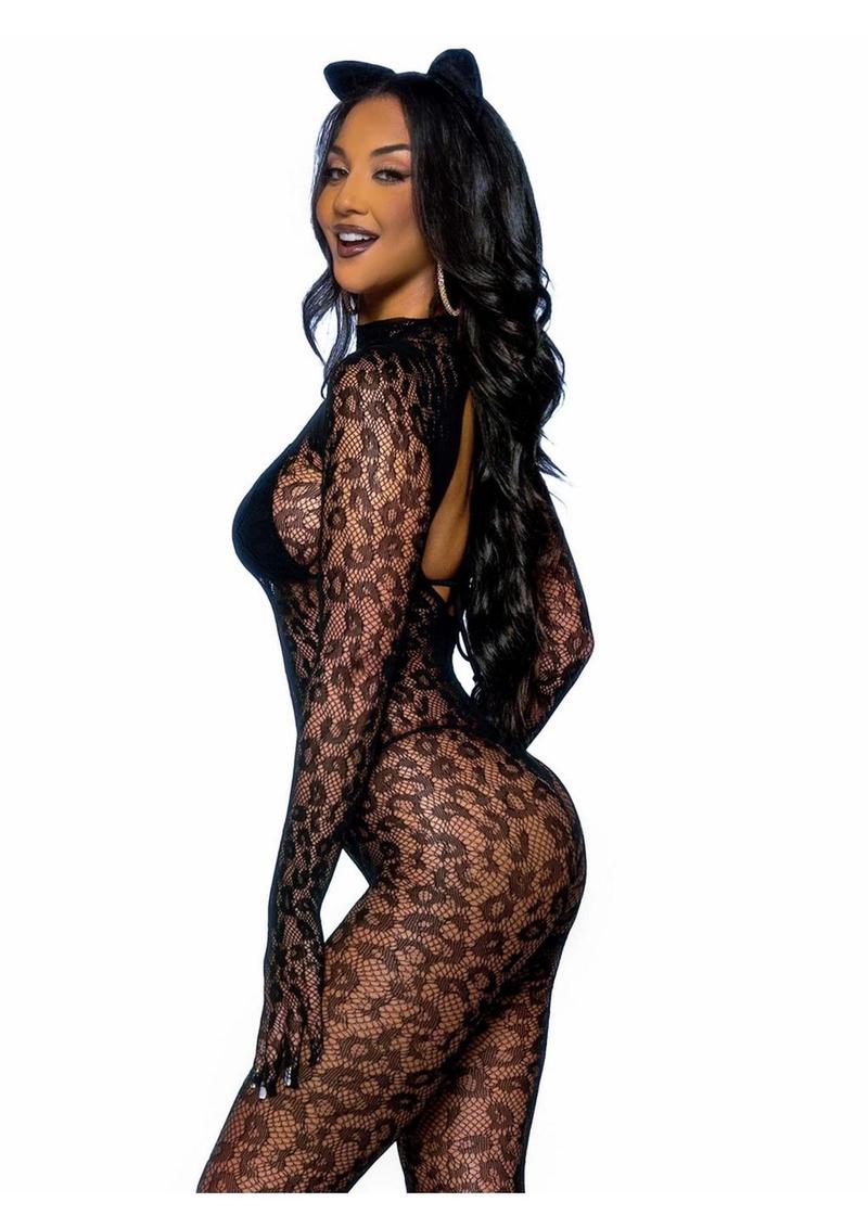Leg Avenue Seamless Leopard Net Gloved Catsuit