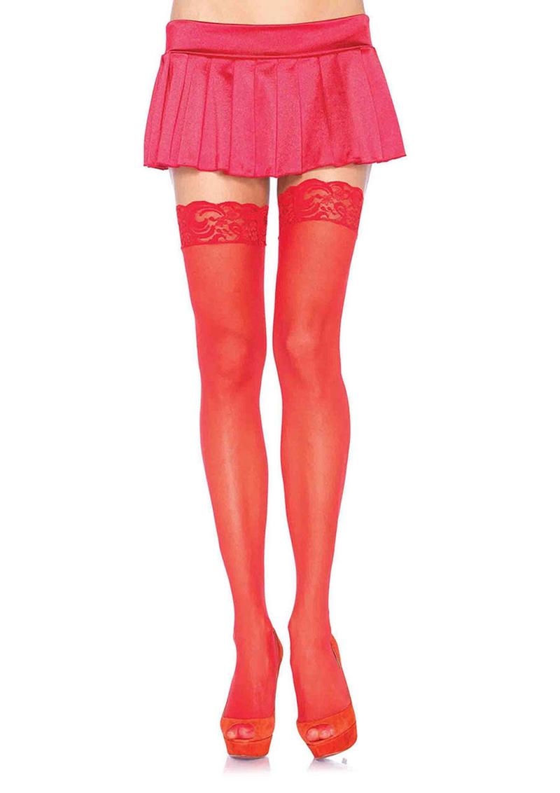 Leg Avenue Sheer Nylon Thigh High with Lace Top