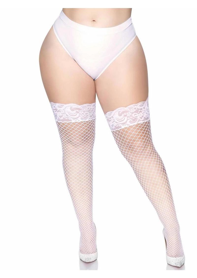 Leg Avenue Spandex Industrial Net Thigh Highs with Stay Up Silicone Lace Top