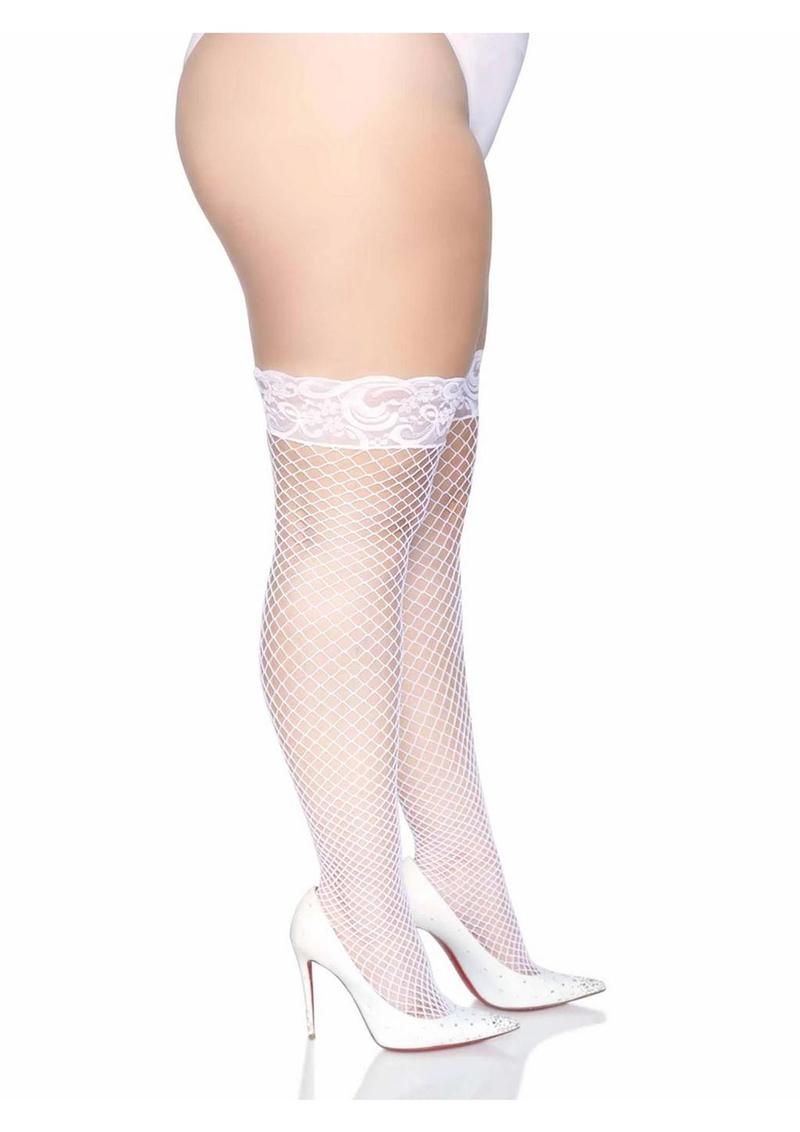 Leg Avenue Spandex Industrial Net Thigh Highs with Stay Up Silicone Lace Top