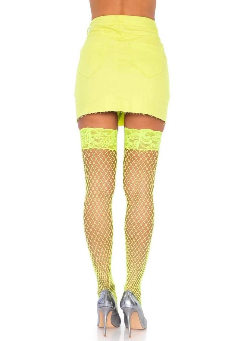 Leg Avenue Spandex Industrial Net Thigh Highs with Stay Up Silicone Lace Top
