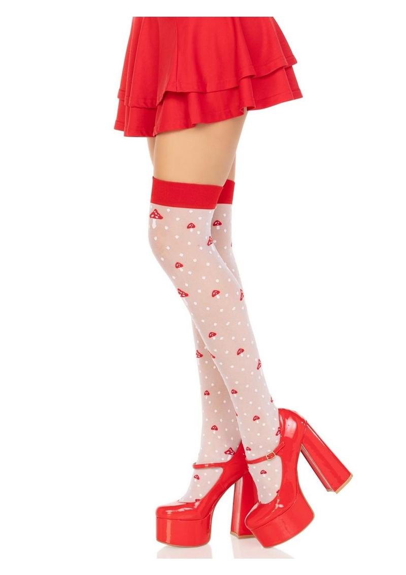 Leg Avenue Spandex Sheer Polka Dot Mushroom Thigh Highs