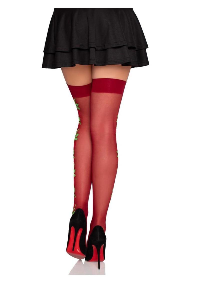 Leg Avenue Spandex Sheer Thigh Highs with Embroidered Rose Side Detail