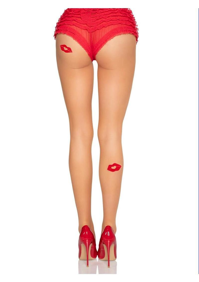 Leg Avenue Spandex Sheer Tights with Embroidered Kiss Accents