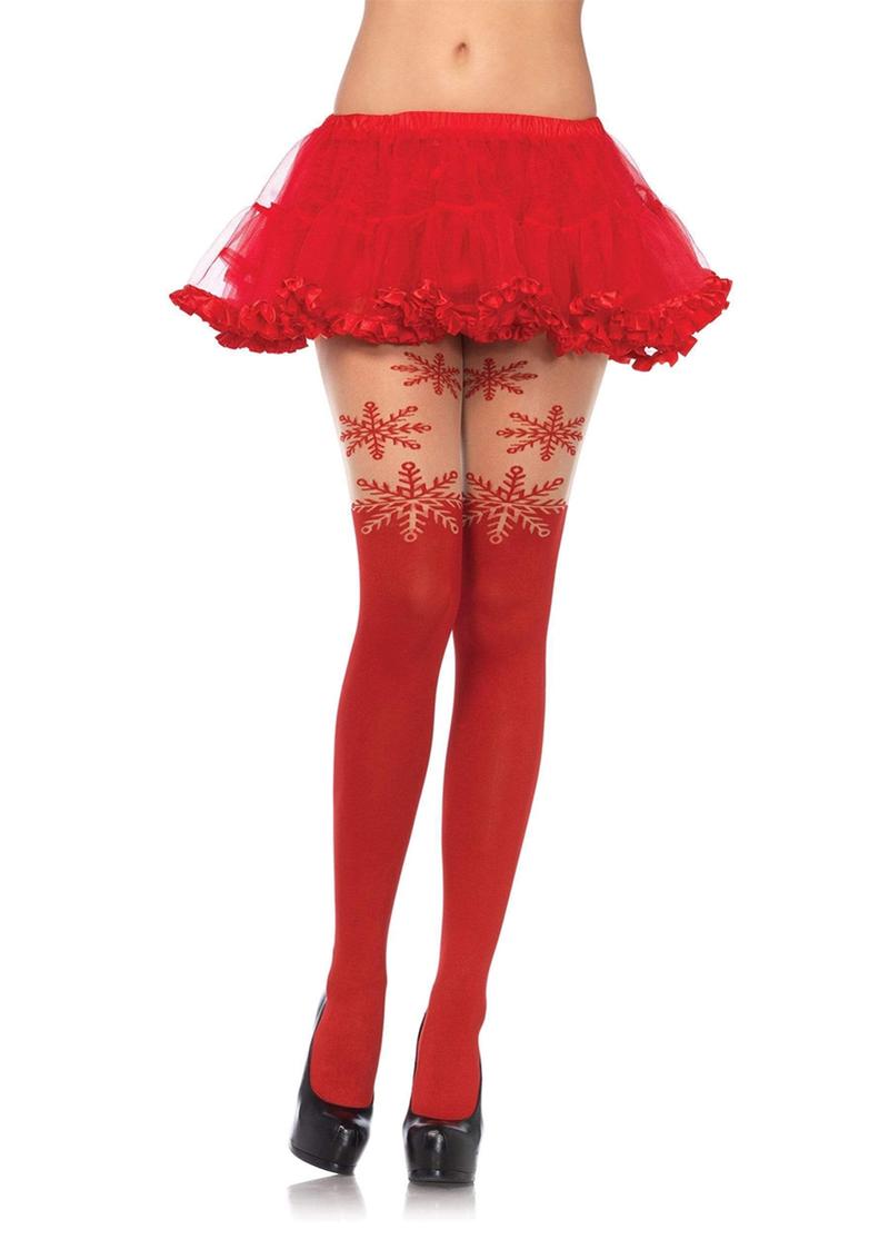 Leg Avenue Spandex Snowflake Opaque Pantyhose with Sheer Thigh Accent
