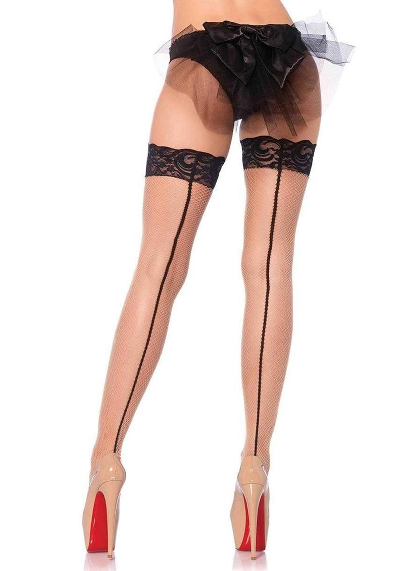 Leg Avenue Stay Up Lace Top Backseam Fishnet Thigh High