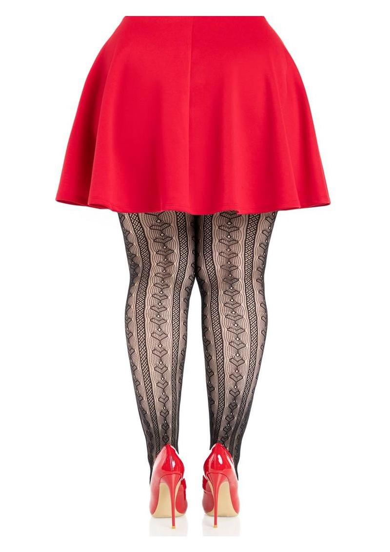 Leg Avenue Sweetheart Striped Net Tights with Keyhole - 1x-2x