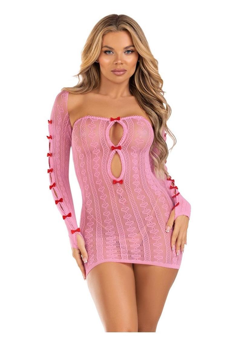 Leg Avenue Sweetheart Striped Tube Dress and Matching Shrug with Keyhole and Mini Bow Detail