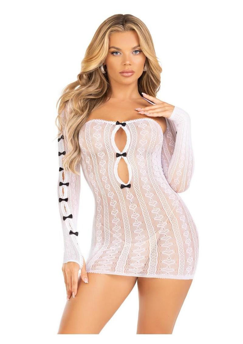 Leg Avenue Sweetheart Striped Tube Dress and Matching Shrug with Keyhole and Mini Bow Detail - Os