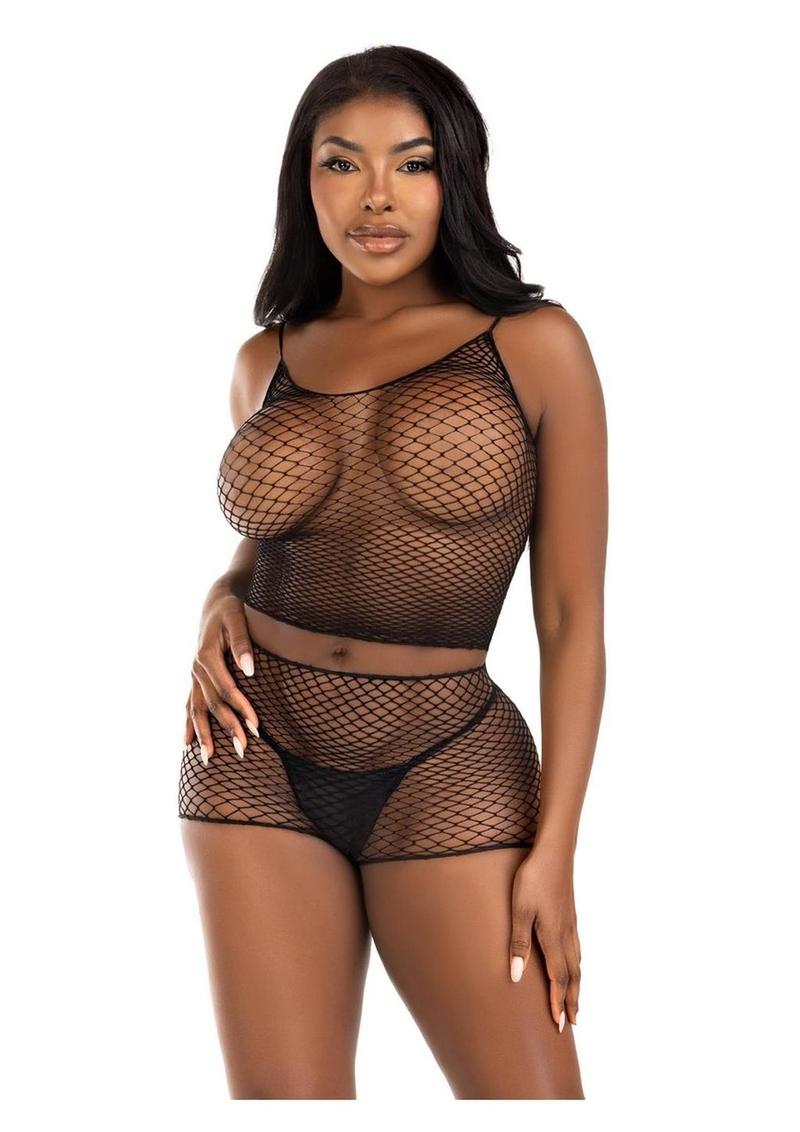 Leg Avenue Twist Net Tank Top and Boy Shorts