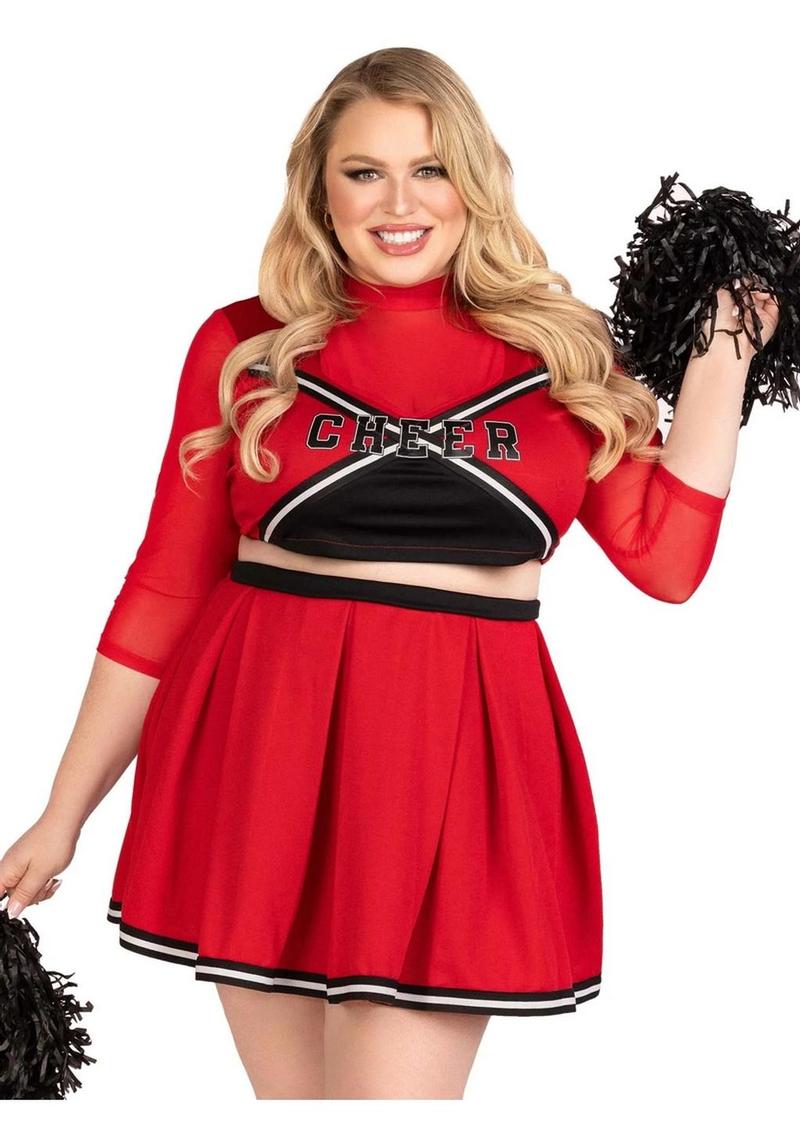 "Leg Avenue Varsity Babe Set Crop Top with Cheer Logo, Pleated Skirt, and Pom Poms"