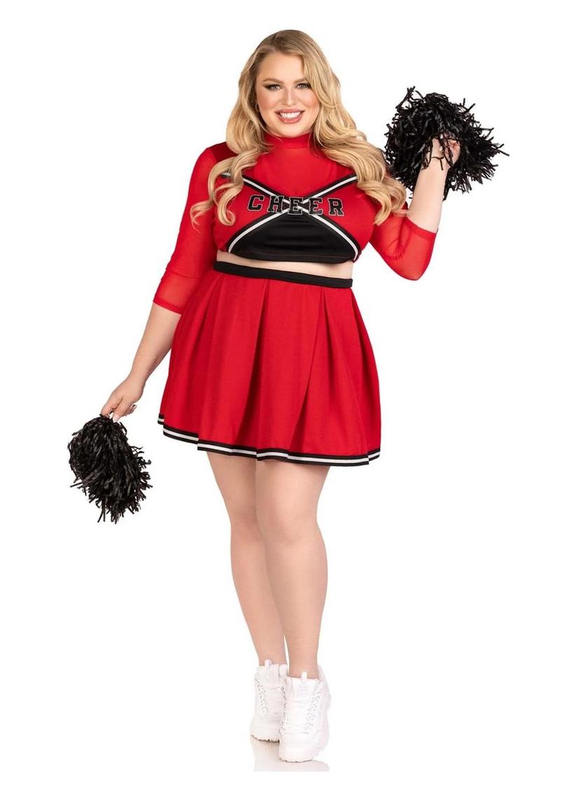 "Leg Avenue Varsity Babe Set Crop Top with Cheer Logo, Pleated Skirt, and Pom Poms"