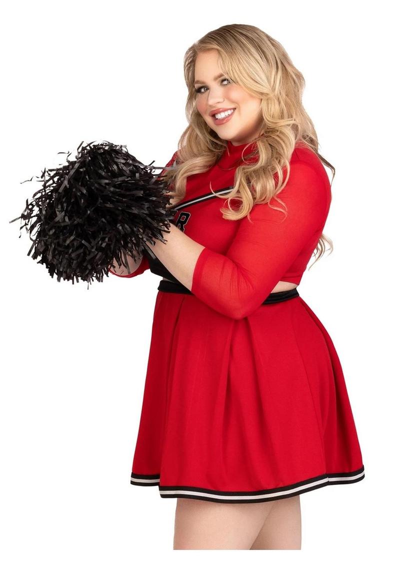 "Leg Avenue Varsity Babe Set Crop Top with Cheer Logo, Pleated Skirt, and Pom Poms"