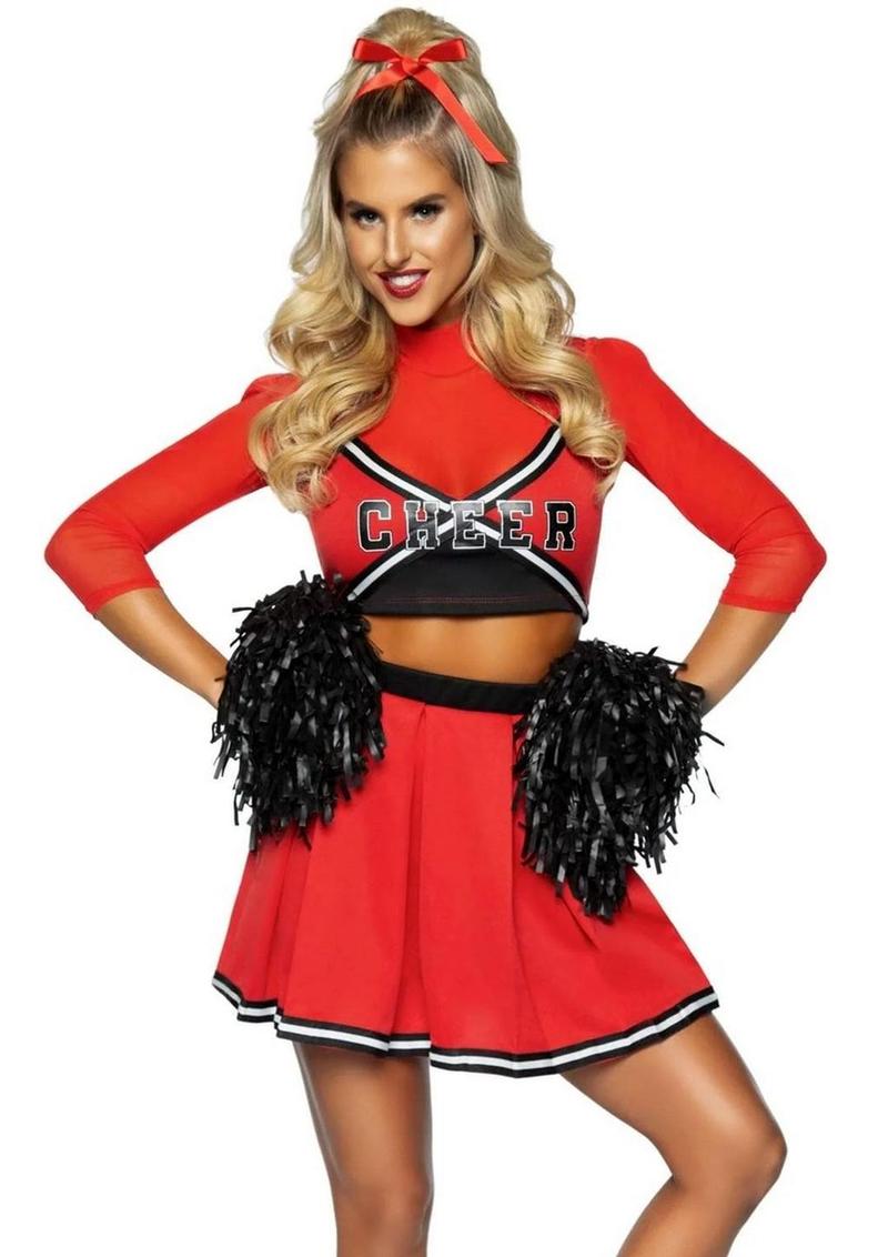 "Leg Avenue Varsity Babe Set Crop Top with Cheer Logo, Pleated Skirt, and Pom Poms"