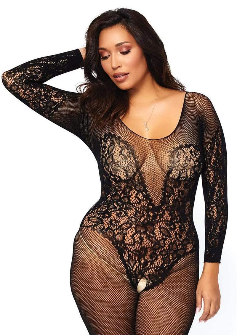 Leg Avenue Vine Lace and Net Long Sleeved Bodystocking