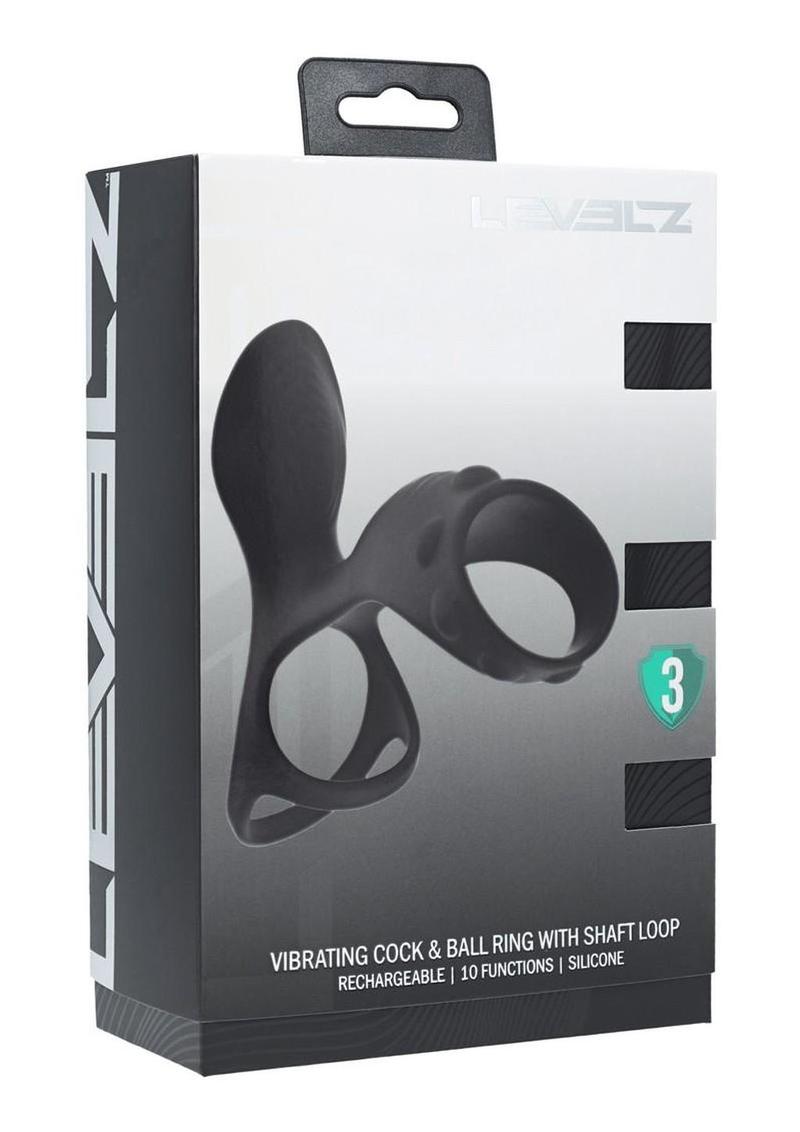 Levelz Vibrating Silicone Rechargeable Cock and Ball Ring with Shaft Loop