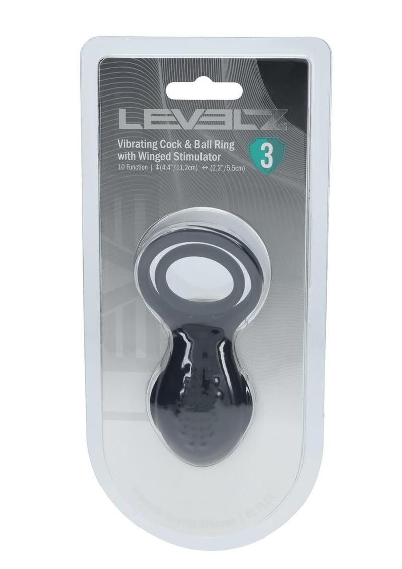 Levelz Vibrating Silicone Rechargeable Cock and Ball Ring with Winged Stimulator