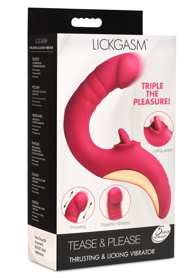Lickgasm Tease and Please Rechargeable Silicone Thrusting Andamp; Licking Vibrator