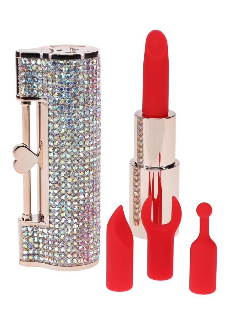 Loveline Diamond Lipstick Rechargeable Silicone Vibrator with Interchangeable Heads