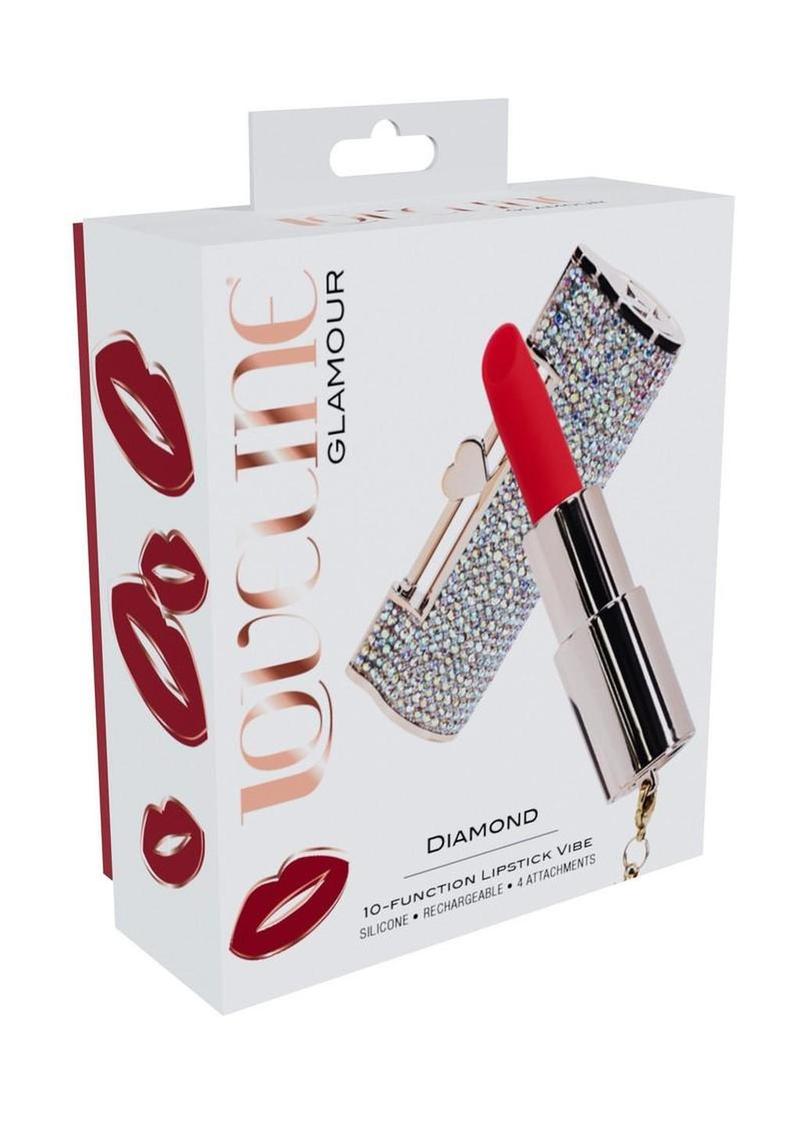 Loveline Diamond Lipstick Rechargeable Silicone Vibrator with Interchangeable Heads