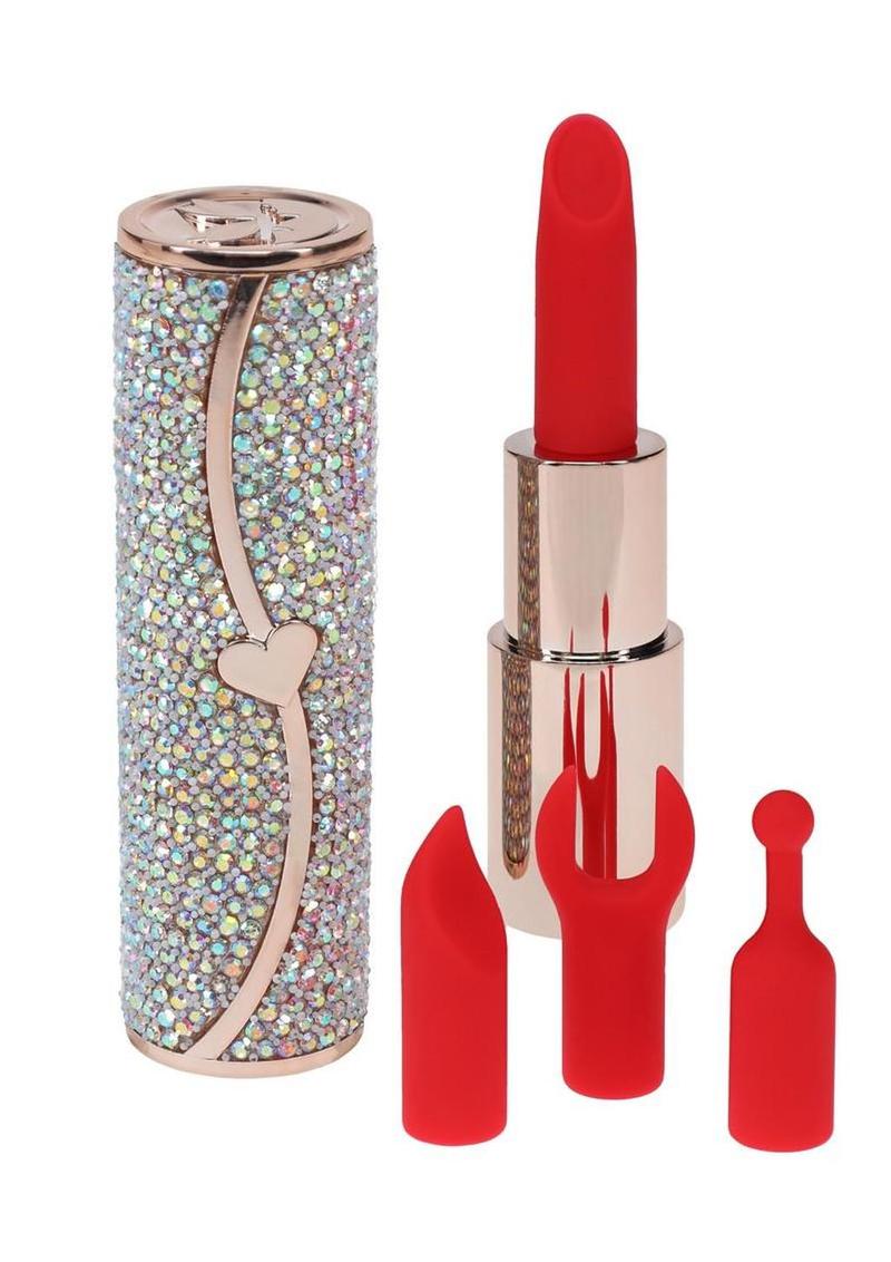 Loveline Sparkle Lipstick Rechargeable Silicone Vibrator with Interchangeable Heads