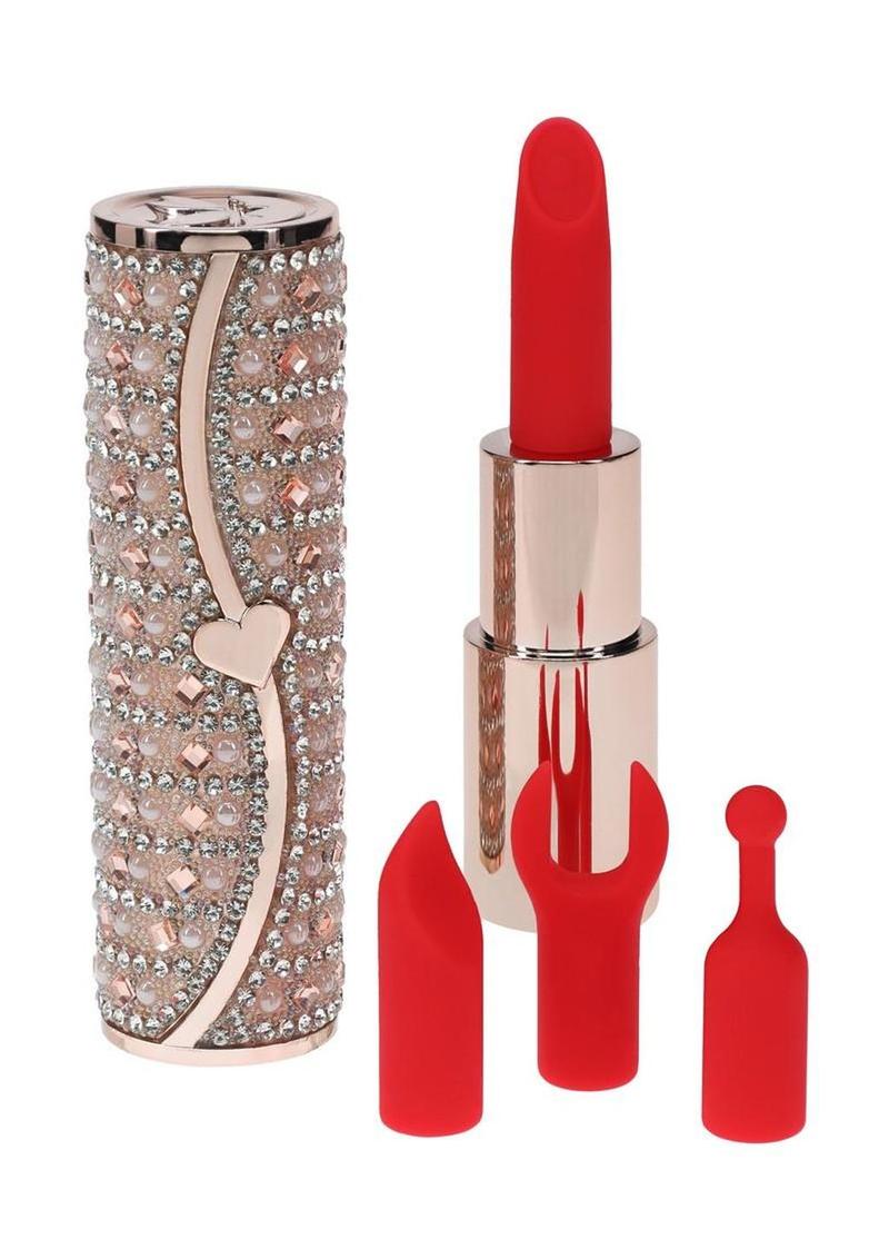 Loveline Tiffany Lipstick Rechargeable Silicone Vibrator with Interchangeable Heads