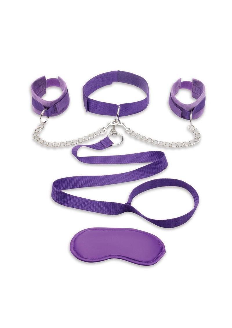 Lux Fetish Collar Cuffs and Leash Set with Removable Cuffs and Leash
