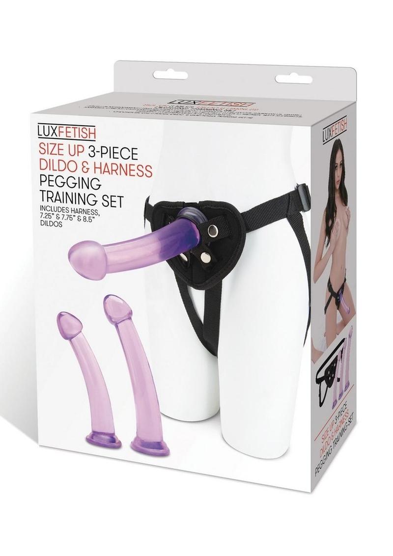 Lux Fetish Size Up Dildo and Harness Pegging Training