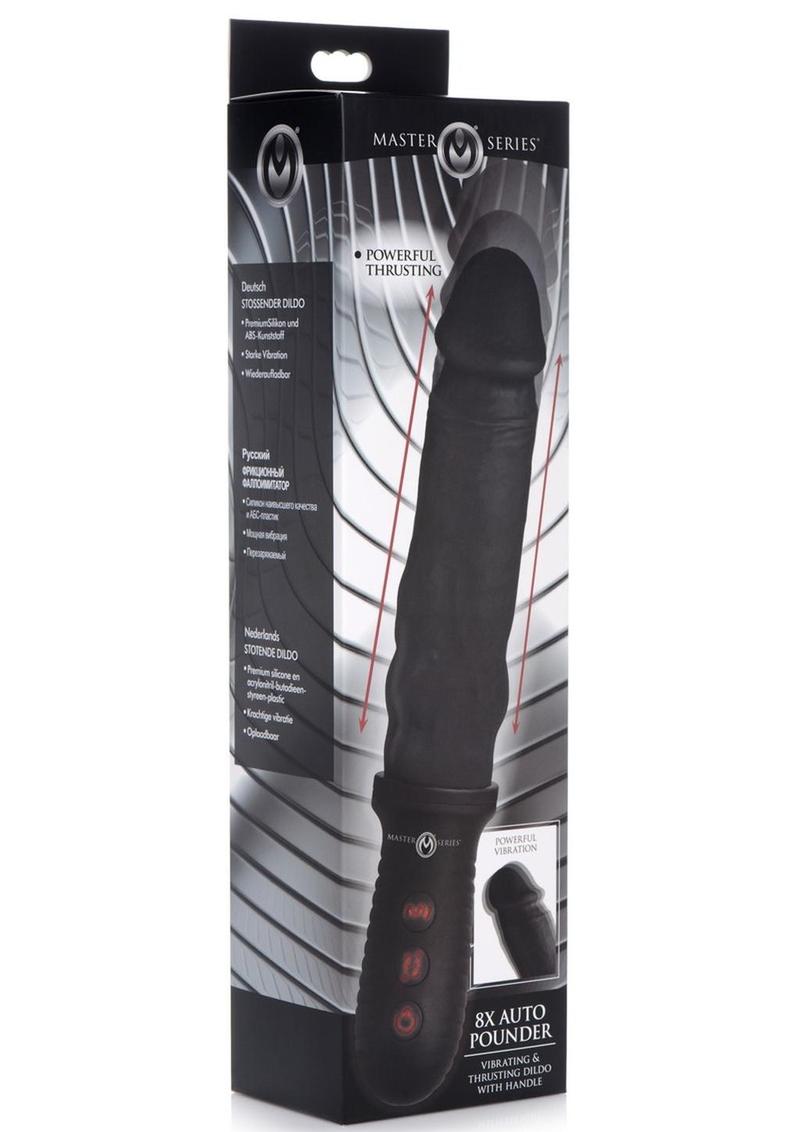 Master Series 8x Auto Pounder Rechargeable Silicone Vibrating and Thrusting Dildo with Handle