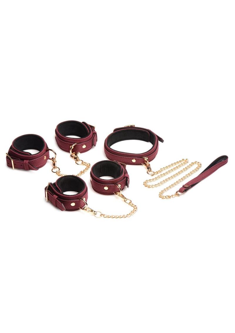 "Master Series Velvet Bondage Set Cuffs, Collar, and Leash"