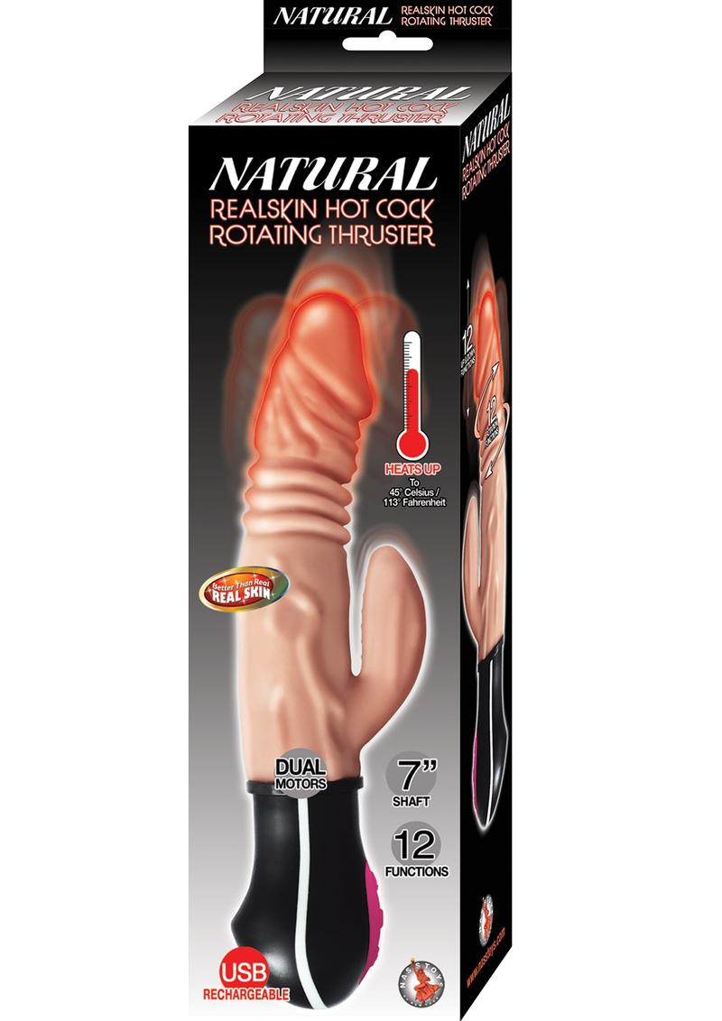 Natural Realskin Hot Cock Rotating Thruster Rechargeable Warming Vibrator