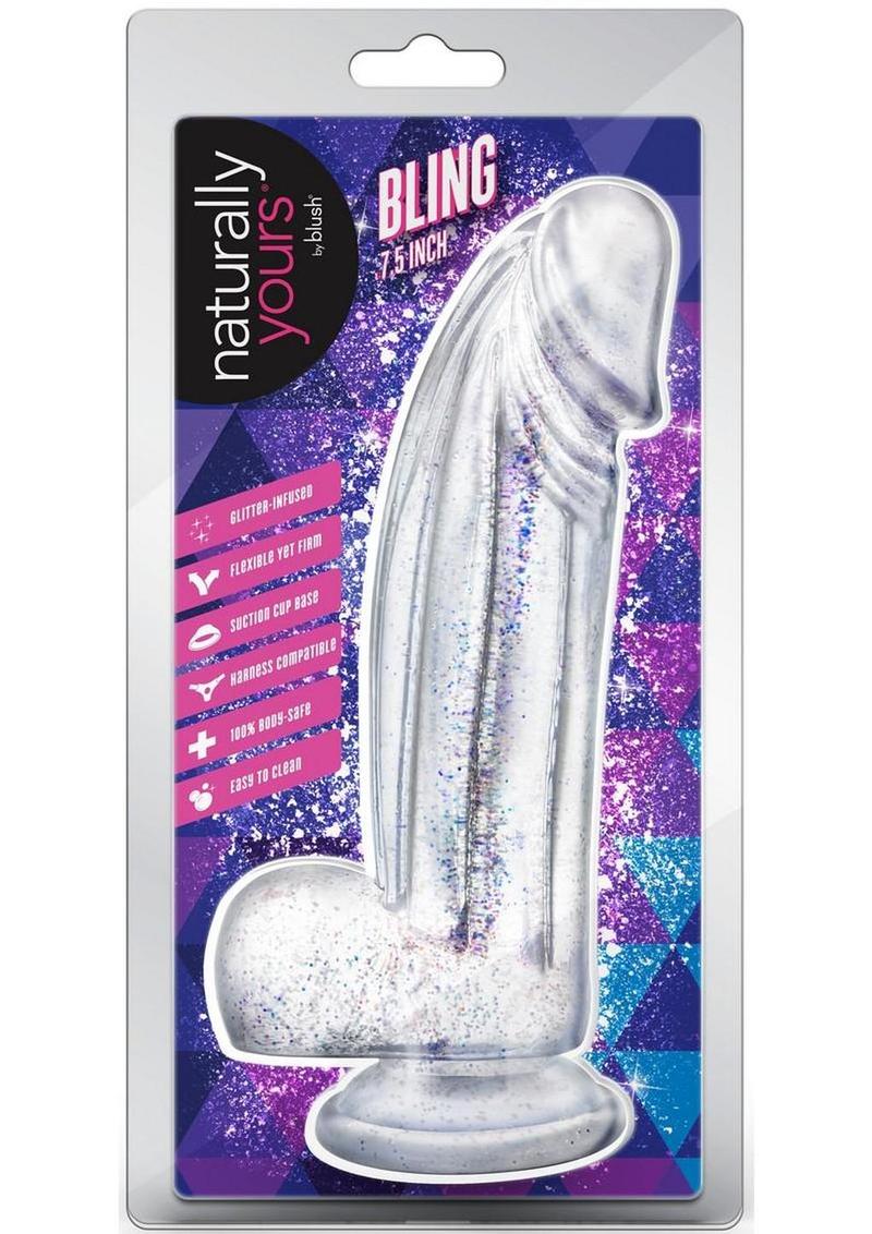 Naturally Yours Bling Dildo with Balls 7.5in - Sparkling