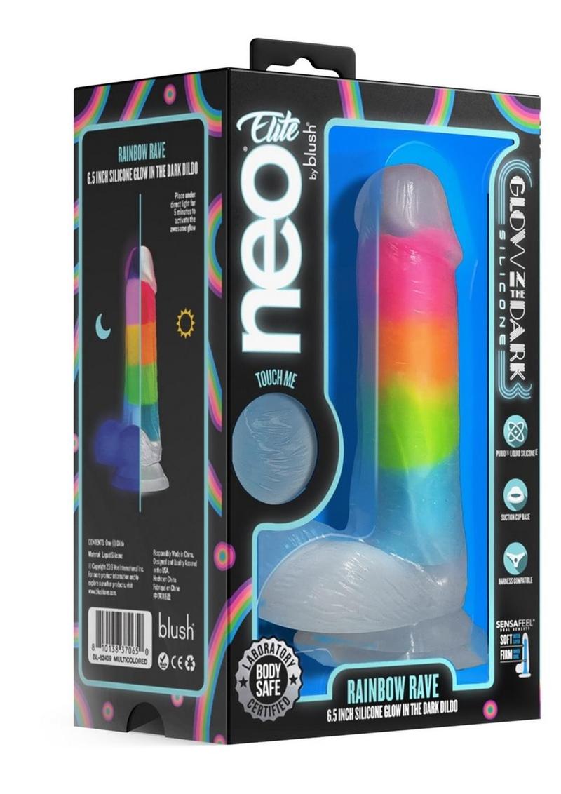 Neo Elite Glow In The Dark Silicone Rainbow Rave Dildo
