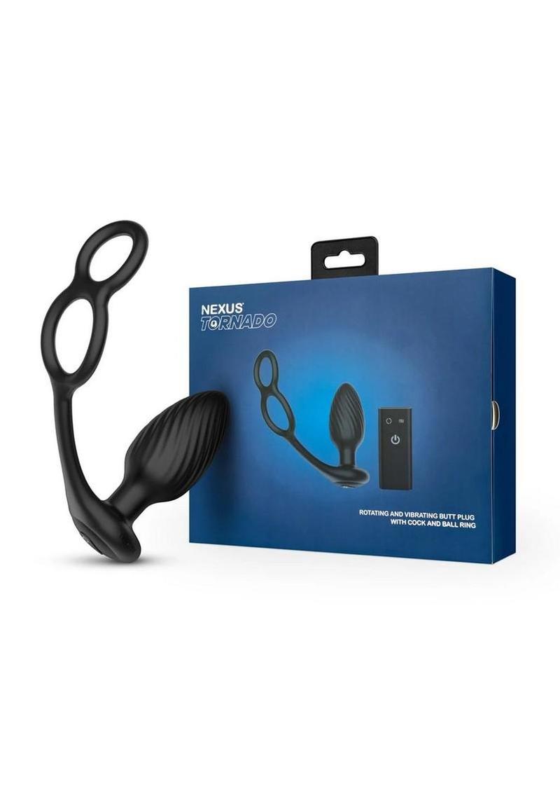 Nexus Tornado Silicone Rechargeable Remote Rotating Plug with Cock and Ball Rings