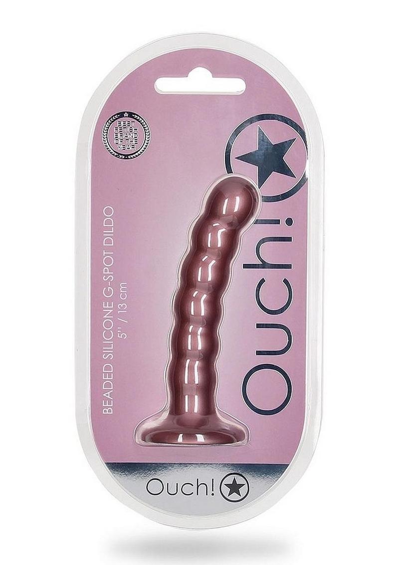 Ouch! Beaded G-Spot Silicone Dildo 5in - Metallic