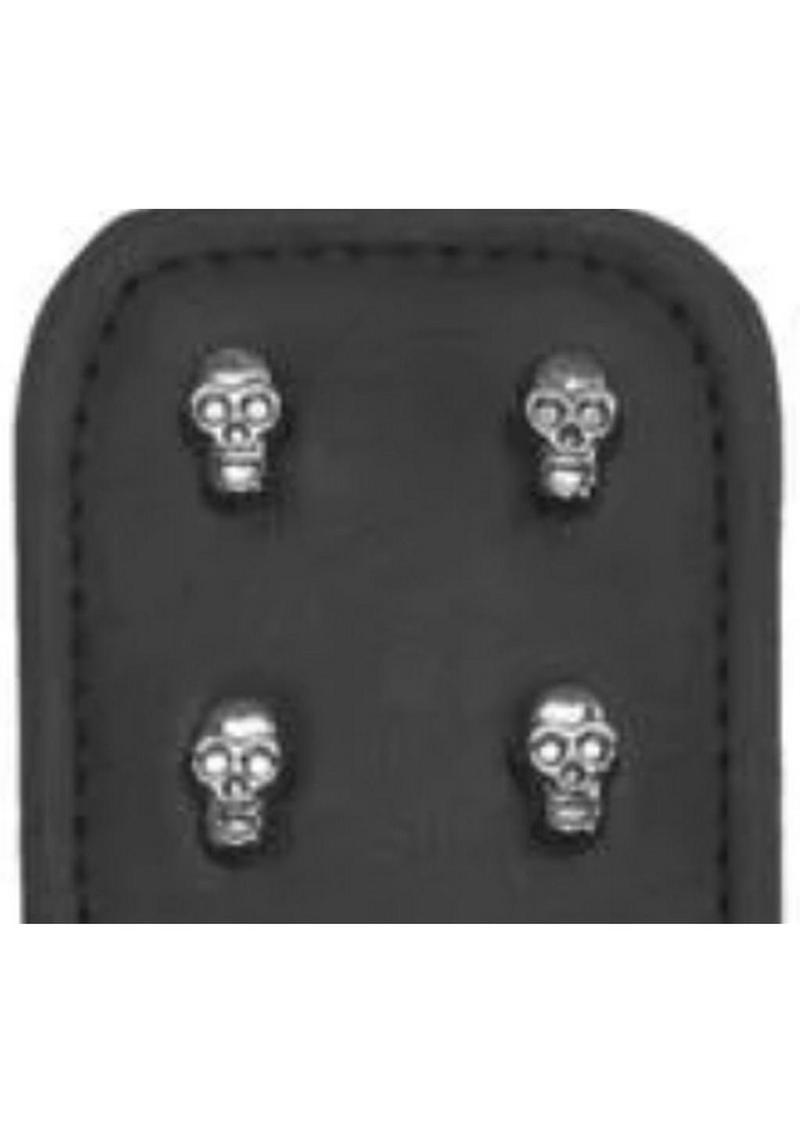 Ouch! Skulls and Bones Leather Paddle with Skulls