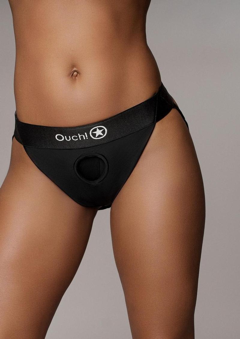 Ouch! Vibrating Strap-On Panty Harness with Open Back Rechargeable