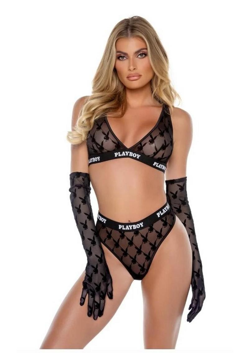 Playboy Flocked Bunny Bra