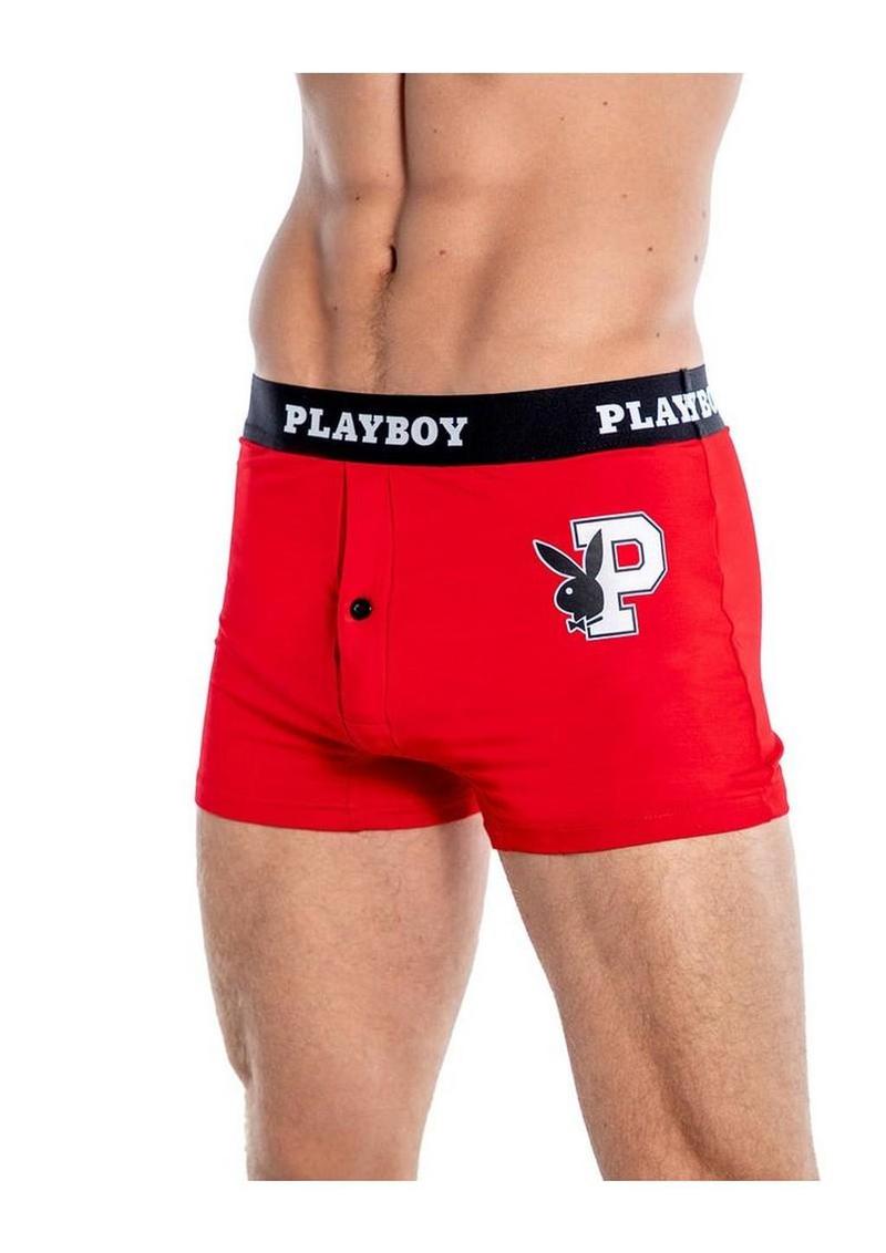 Playboy Mens Varsity Boxer Briefs - Red/White - 1xlarge