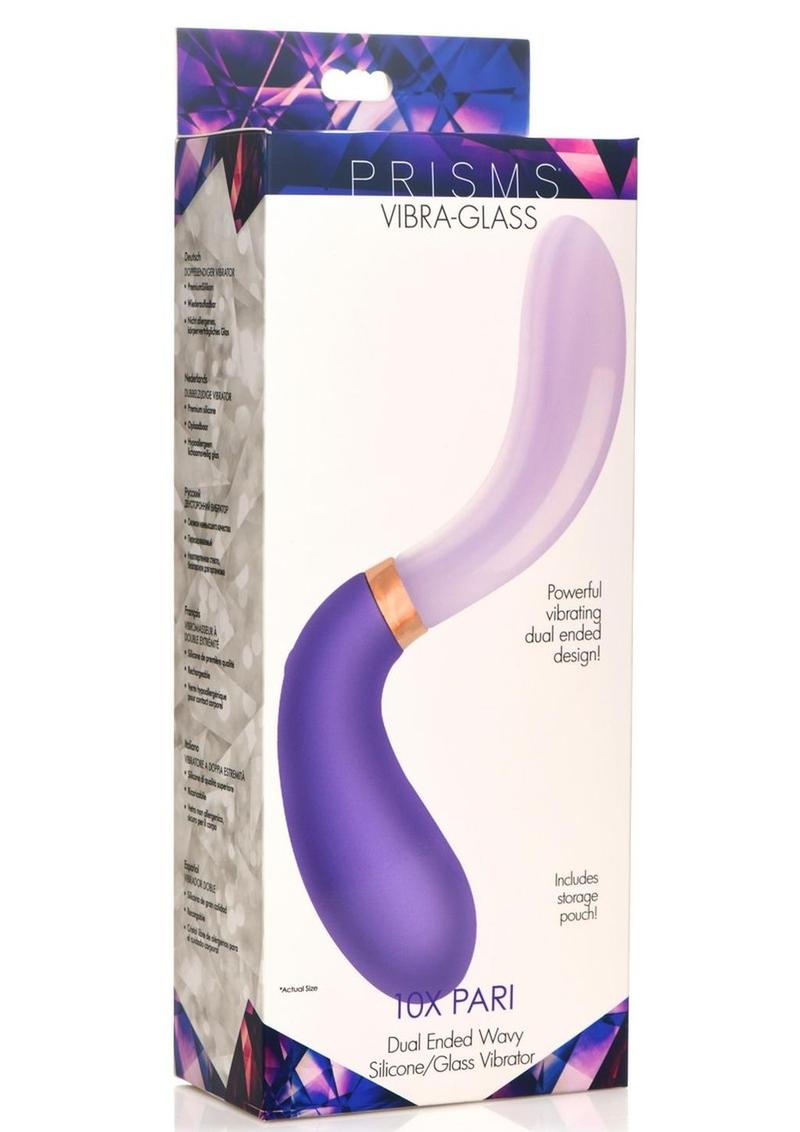 Prisms Vibra-Glass 10x Pari Duel End Wavy Rechargeable Silicone/Glass Vibrating Dildo