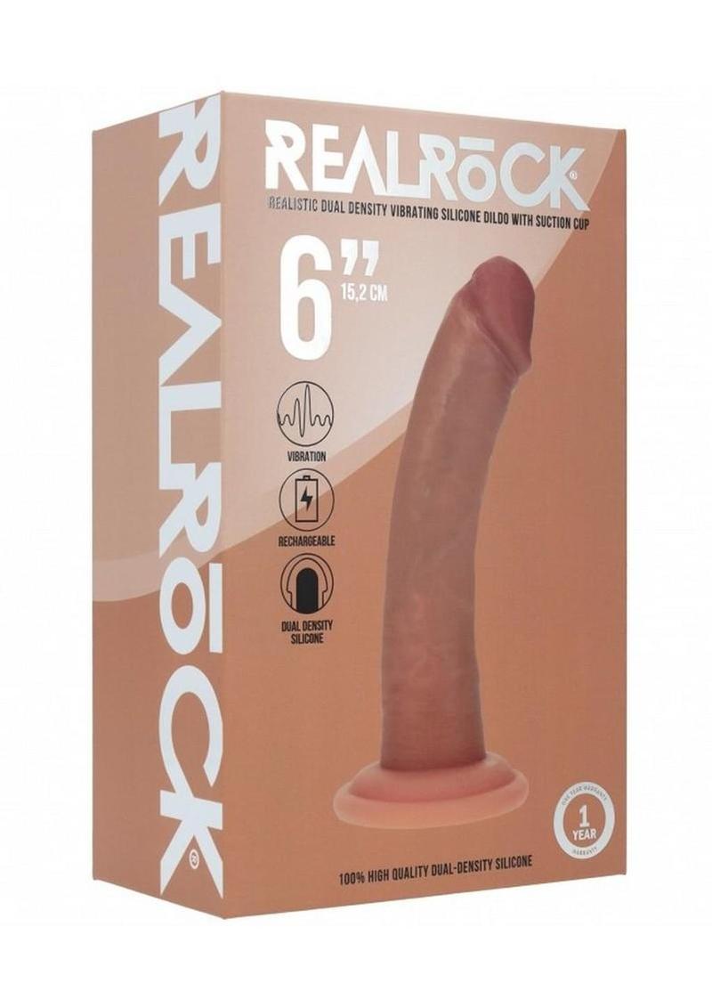 Realrock Dual Layered Rechargeable Silicone Curved Realistic Vibrating Dildo with Suction Cup