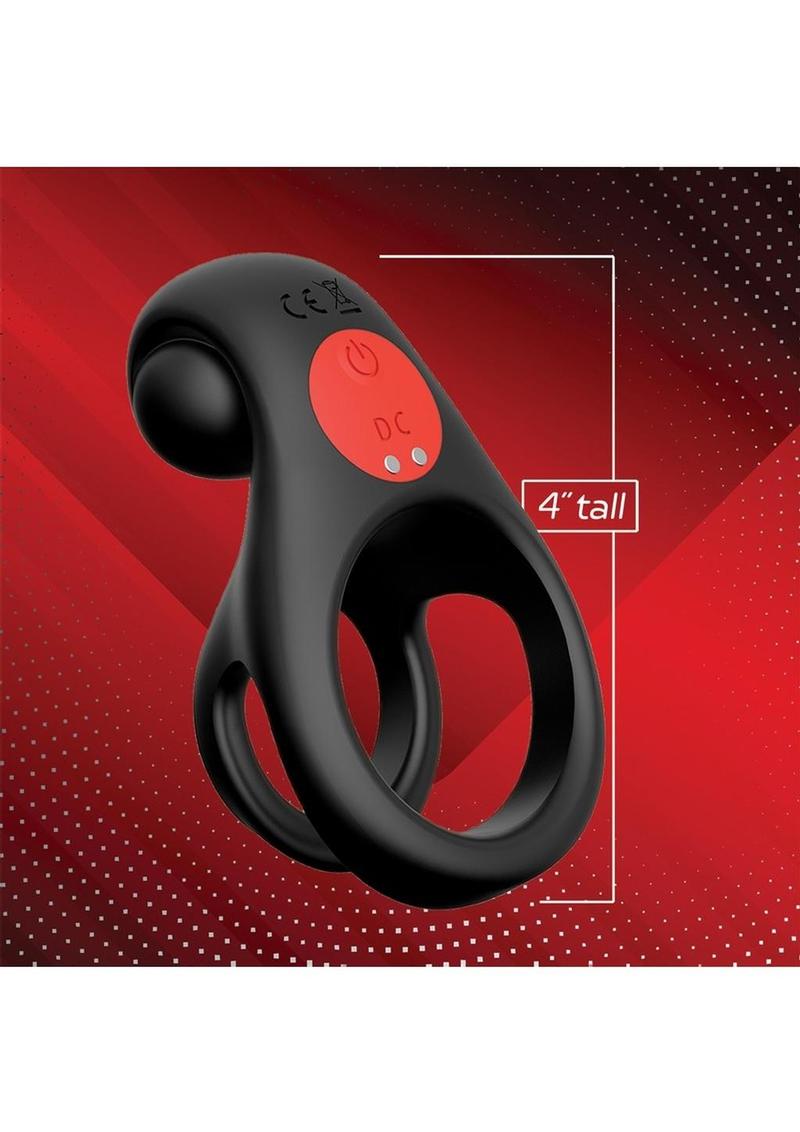 Red Dot Silicone Rechargeable Vibrating Cock Ring with Controller V2