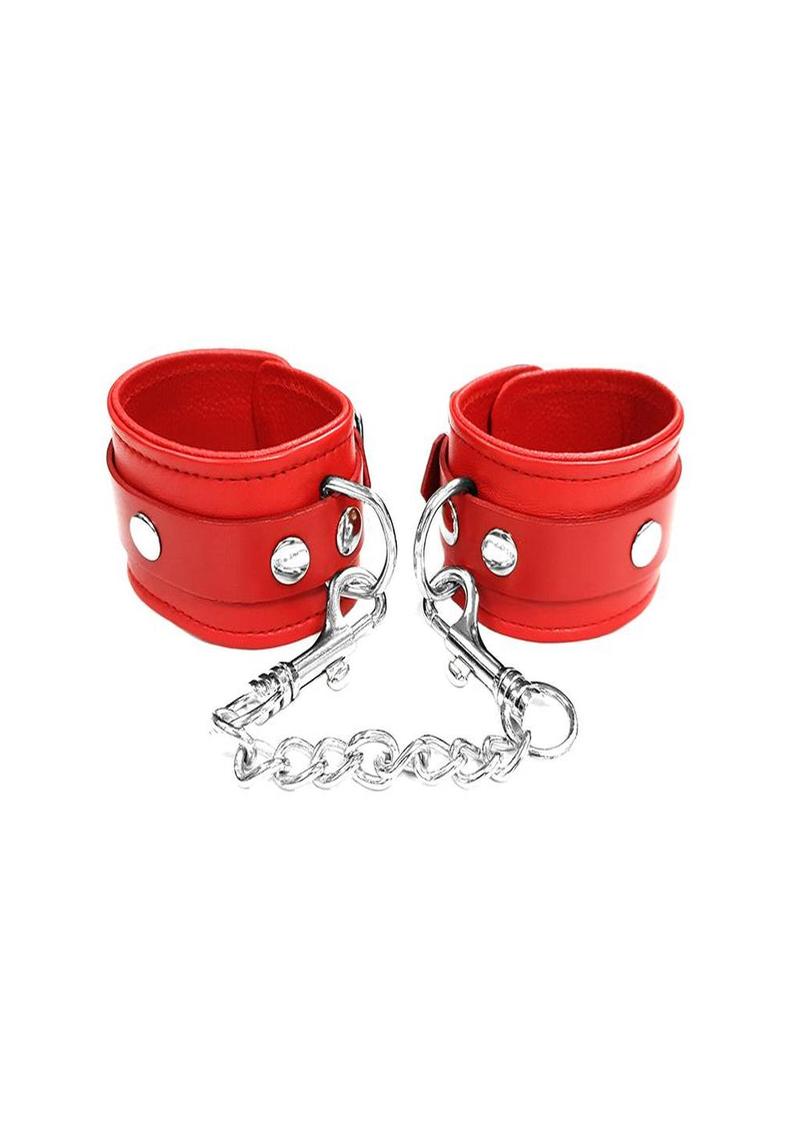 Rouge Plain Leather Adjustable Ankle Cuffs