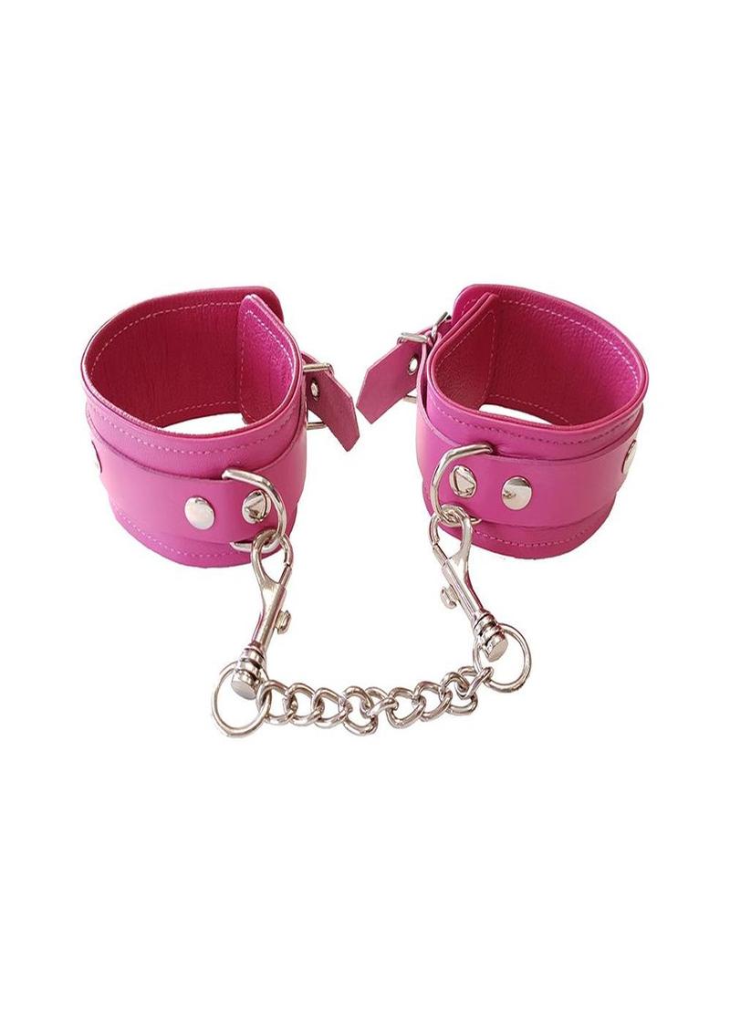 Rouge Plain Leather Adjustable Wrist Cuffs