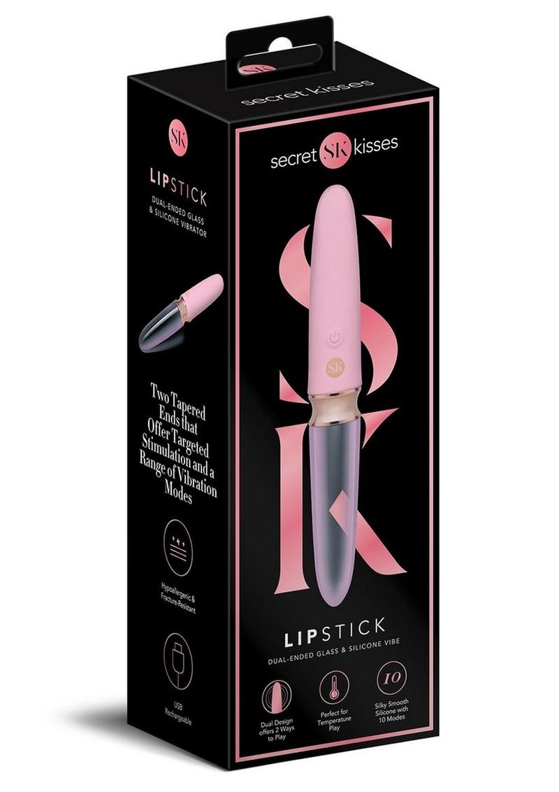 Secret Kisses Glass Lipstick Rechargeable Silicone Dual End Vibrator