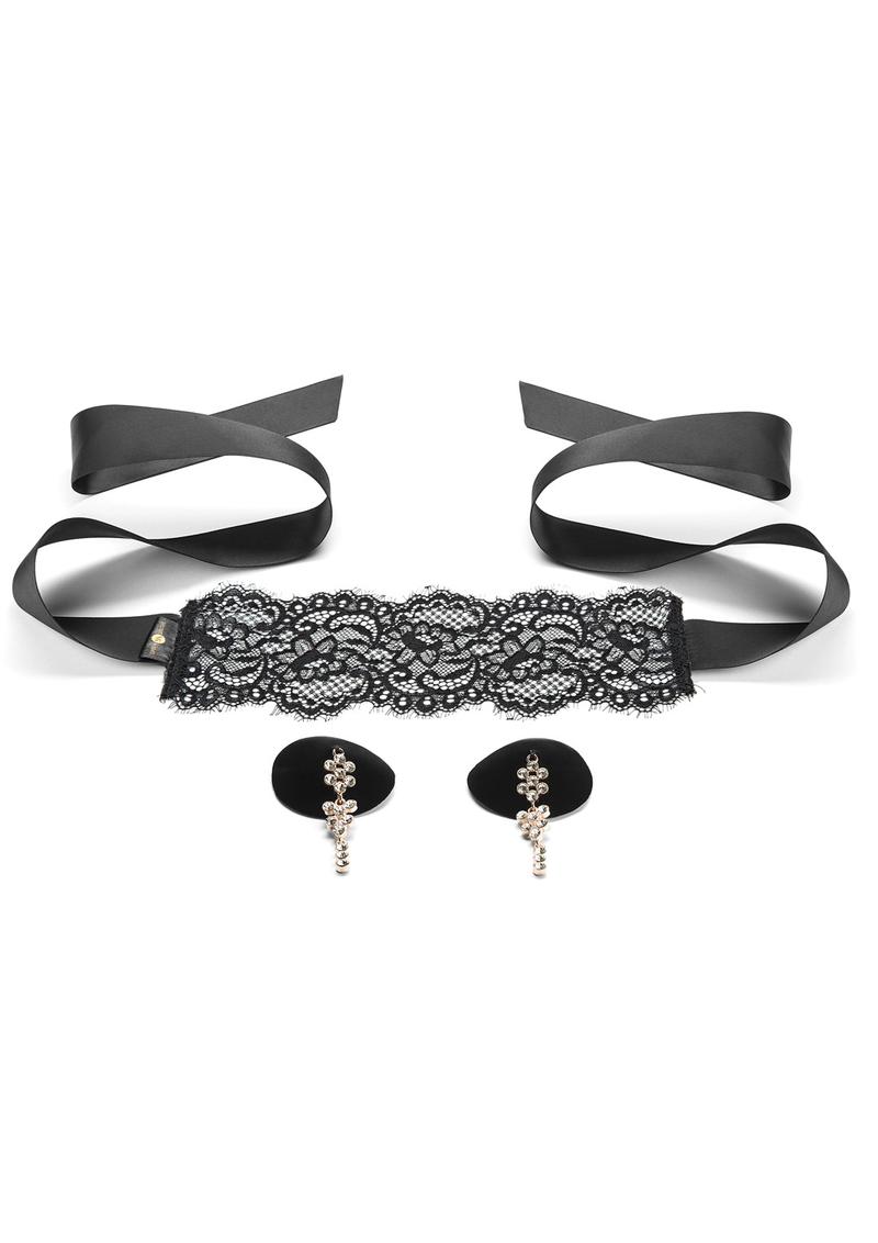 Secret Kisses Temptation Set Boudoir Lace Blindfold and Tassel Pasties