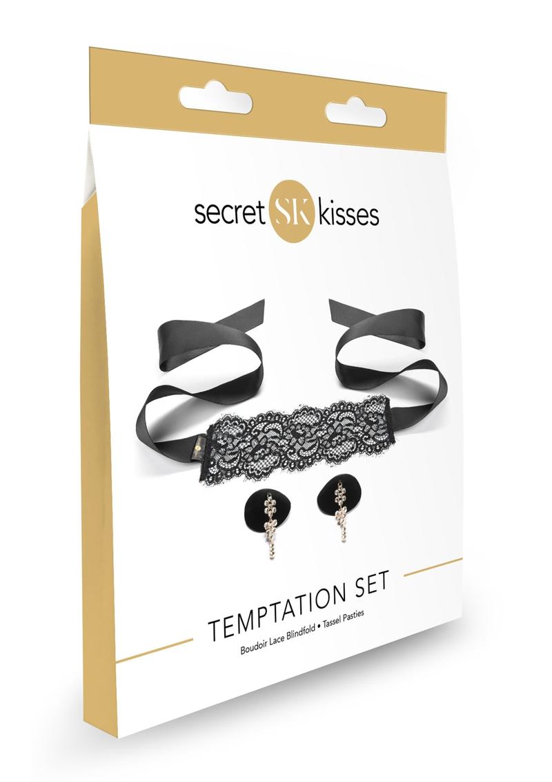 Secret Kisses Temptation Set Boudoir Lace Blindfold and Tassel Pasties