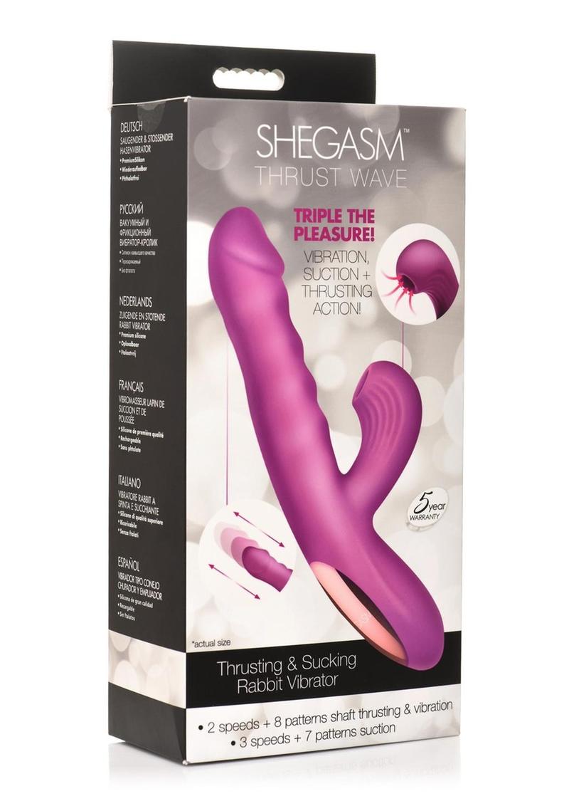 Shegasm + Thrust Wave Thrusting and Sucking Rechargeable Silicone Rabbit Vibrator