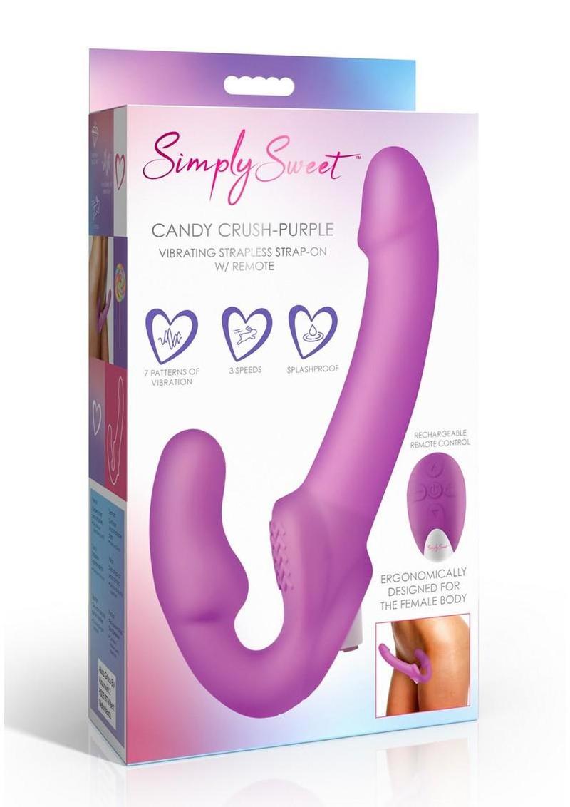 Simply Sweet Candy Crush Vibrating Rechargeable Silicone Strapless Strap-On with Remote