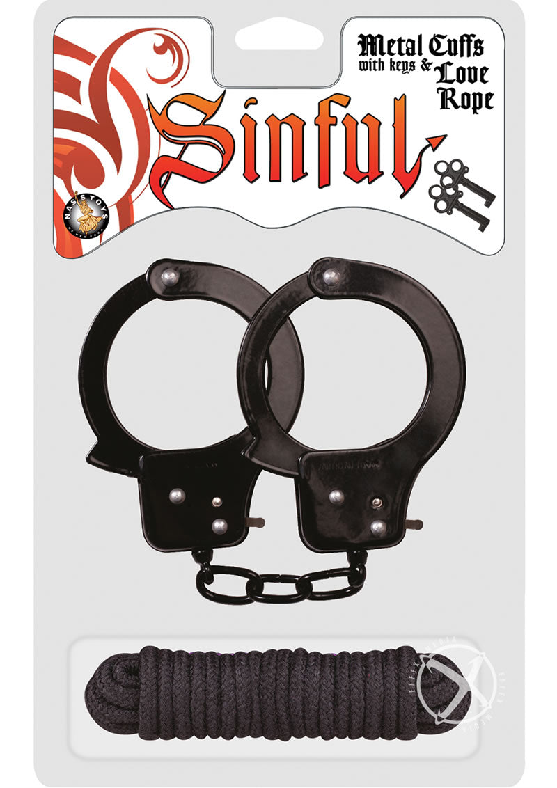 Sinful Metal Cuffs with Keys and Love Rope